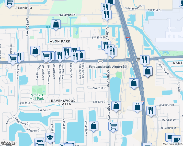 map of restaurants, bars, coffee shops, grocery stores, and more near 4939 Windward Way in Fort Lauderdale
