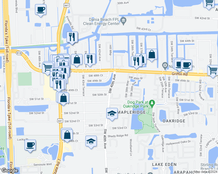 map of restaurants, bars, coffee shops, grocery stores, and more near 4931 Southwest 40th Avenue in Fort Lauderdale