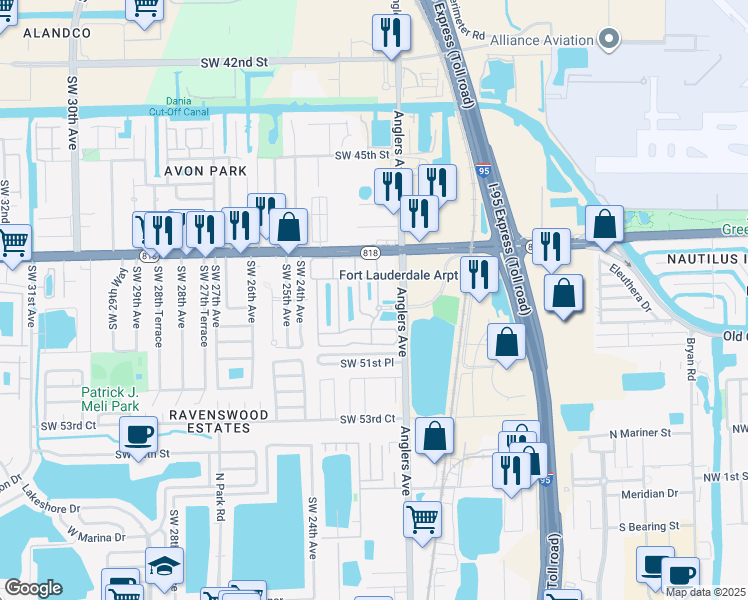 map of restaurants, bars, coffee shops, grocery stores, and more near 4801 Anglers Avenue in Fort Lauderdale