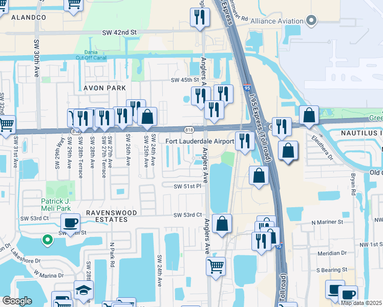 map of restaurants, bars, coffee shops, grocery stores, and more near 4801 Anglers Avenue in Fort Lauderdale