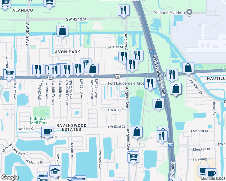 map of restaurants, bars, coffee shops, grocery stores, and more near 4929 Tradewinds Terrace in Fort Lauderdale