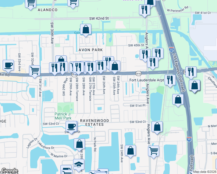 map of restaurants, bars, coffee shops, grocery stores, and more near 4911 Southwest 26th Avenue in Fort Lauderdale