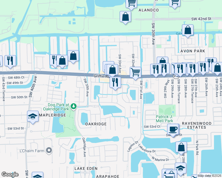 map of restaurants, bars, coffee shops, grocery stores, and more near 4914 Southwest 33rd Avenue in Fort Lauderdale