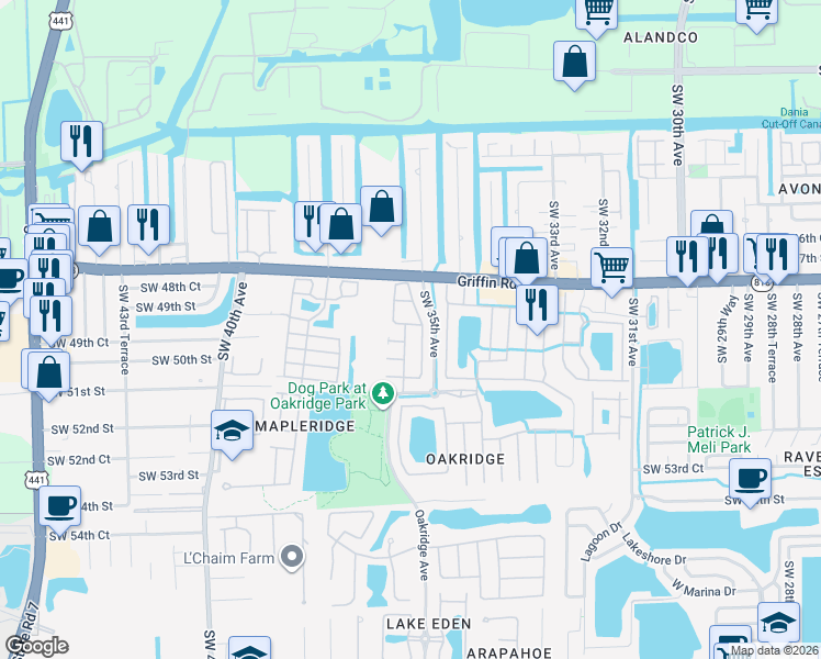 map of restaurants, bars, coffee shops, grocery stores, and more near 3531 Southwest 49th Court in Fort Lauderdale