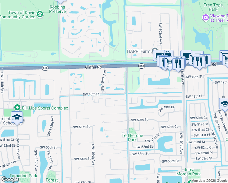 map of restaurants, bars, coffee shops, grocery stores, and more near 10761 Southwest 48th Street in Fort Lauderdale