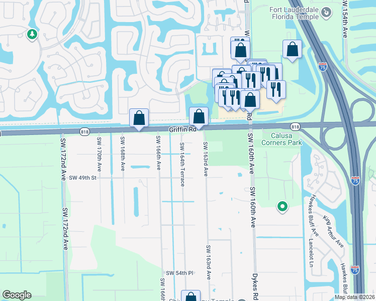 map of restaurants, bars, coffee shops, grocery stores, and more near 4651 Southwest 163rd Avenue in Southwest Ranches