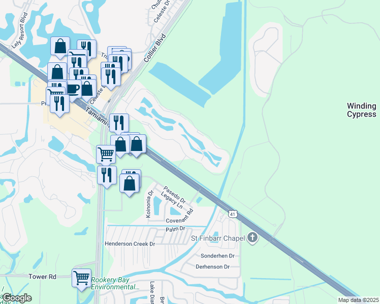 map of restaurants, bars, coffee shops, grocery stores, and more near 6740 Beach Resort Drive in Naples