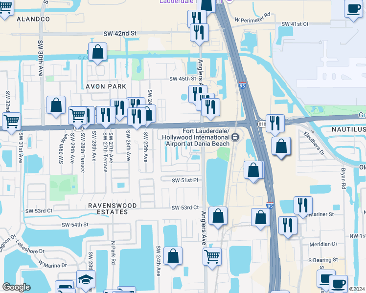 map of restaurants, bars, coffee shops, grocery stores, and more near 4929 Tradewinds Terrace in Fort Lauderdale