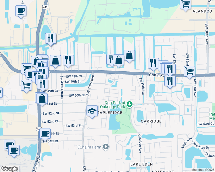 map of restaurants, bars, coffee shops, grocery stores, and more near 3822 Southwest 49th Court in Fort Lauderdale