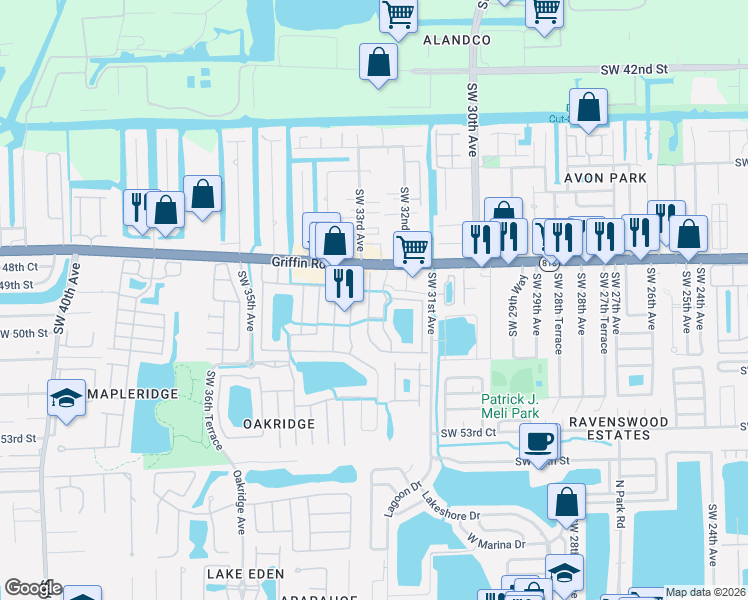 map of restaurants, bars, coffee shops, grocery stores, and more near 4872 Southwest 32nd Terrace in Fort Lauderdale