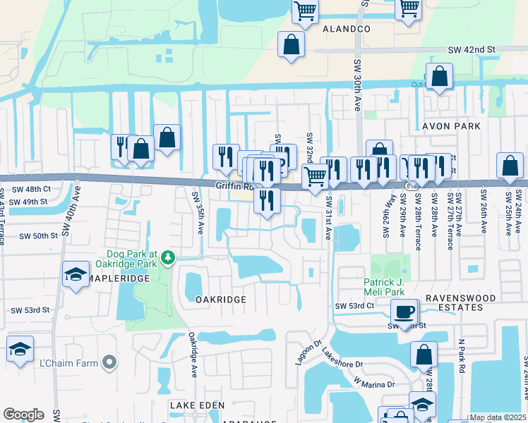 map of restaurants, bars, coffee shops, grocery stores, and more near 4914 Southwest 33rd Avenue in Fort Lauderdale