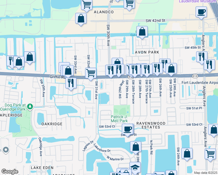 map of restaurants, bars, coffee shops, grocery stores, and more near 4952 Southwest 30th Terrace in Fort Lauderdale