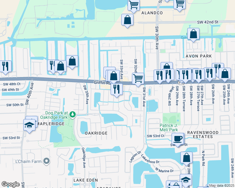 map of restaurants, bars, coffee shops, grocery stores, and more near 4914 Southwest 33rd Avenue in Fort Lauderdale