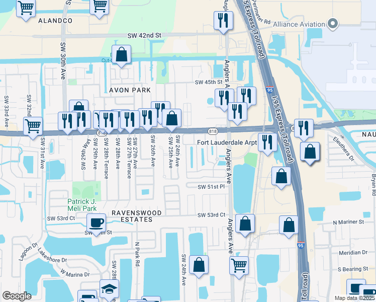 map of restaurants, bars, coffee shops, grocery stores, and more near 4926 Leeward Lane in Fort Lauderdale