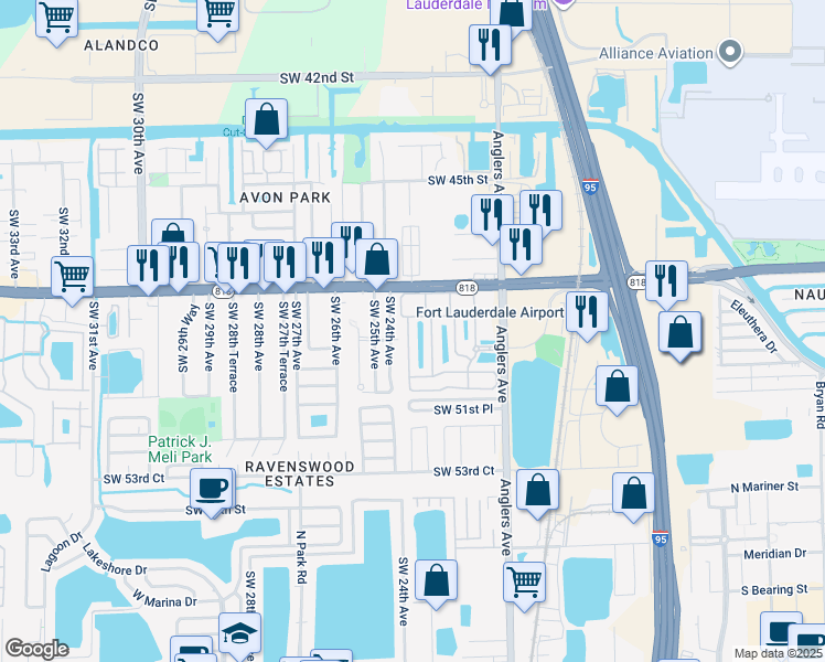 map of restaurants, bars, coffee shops, grocery stores, and more near 4926 Leeward Lane in Fort Lauderdale