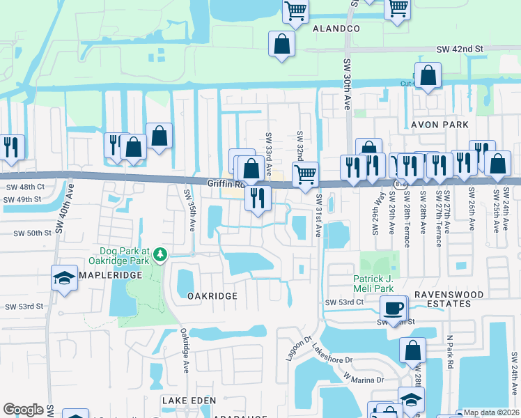 map of restaurants, bars, coffee shops, grocery stores, and more near 4914 Southwest 33rd Avenue in Fort Lauderdale