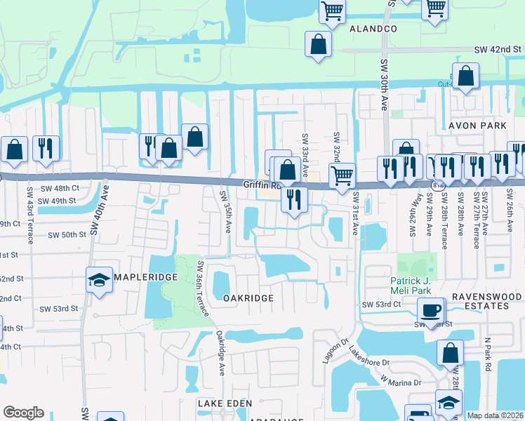 map of restaurants, bars, coffee shops, grocery stores, and more near 4923 Southwest 33rd Way in Fort Lauderdale