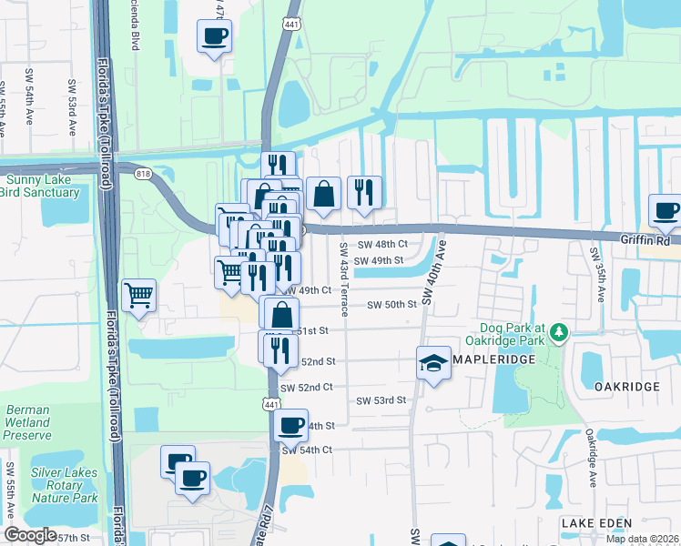 map of restaurants, bars, coffee shops, grocery stores, and more near 4924 Southwest 44th Avenue in Fort Lauderdale