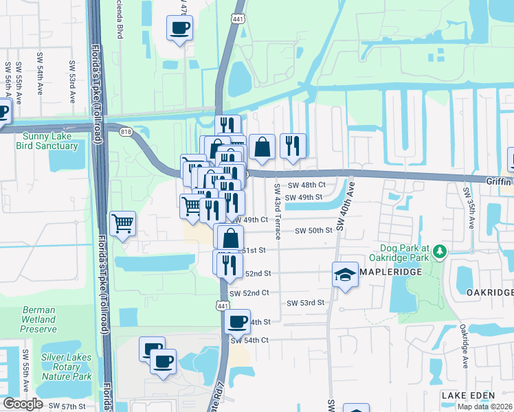 map of restaurants, bars, coffee shops, grocery stores, and more near 4926 Southwest 44th Terrace in Fort Lauderdale