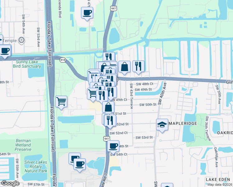 map of restaurants, bars, coffee shops, grocery stores, and more near 4924 Southwest 45th Avenue in Fort Lauderdale