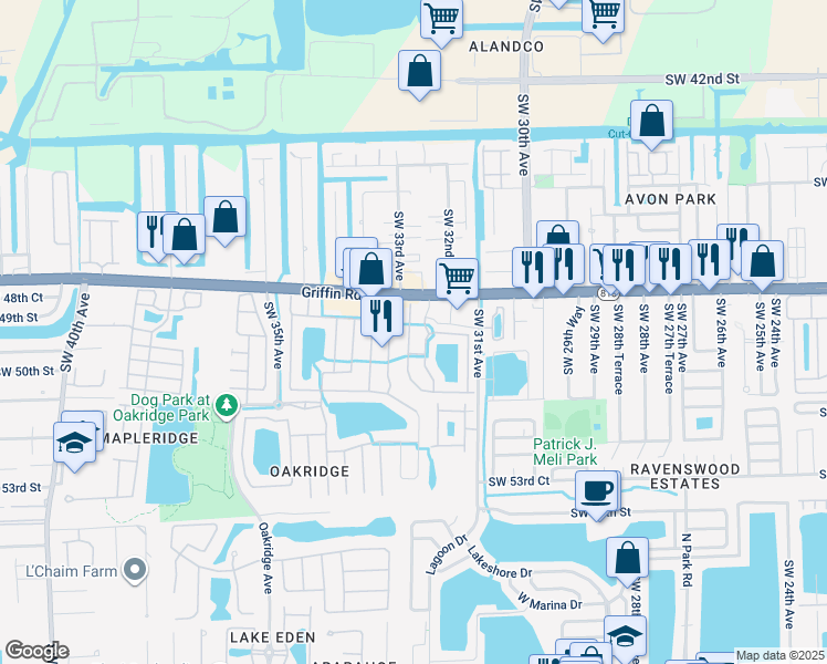 map of restaurants, bars, coffee shops, grocery stores, and more near 4872 Southwest 32nd Terrace in Fort Lauderdale