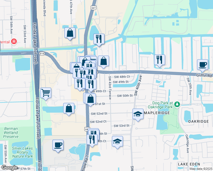 map of restaurants, bars, coffee shops, grocery stores, and more near 4924 Southwest 44th Avenue in Fort Lauderdale