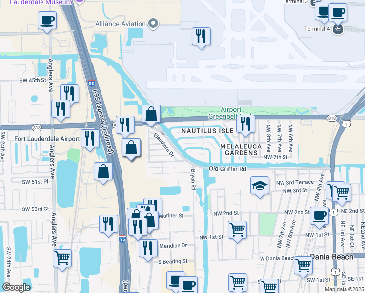 map of restaurants, bars, coffee shops, grocery stores, and more near 1437 NW 8th St in Dania Beach