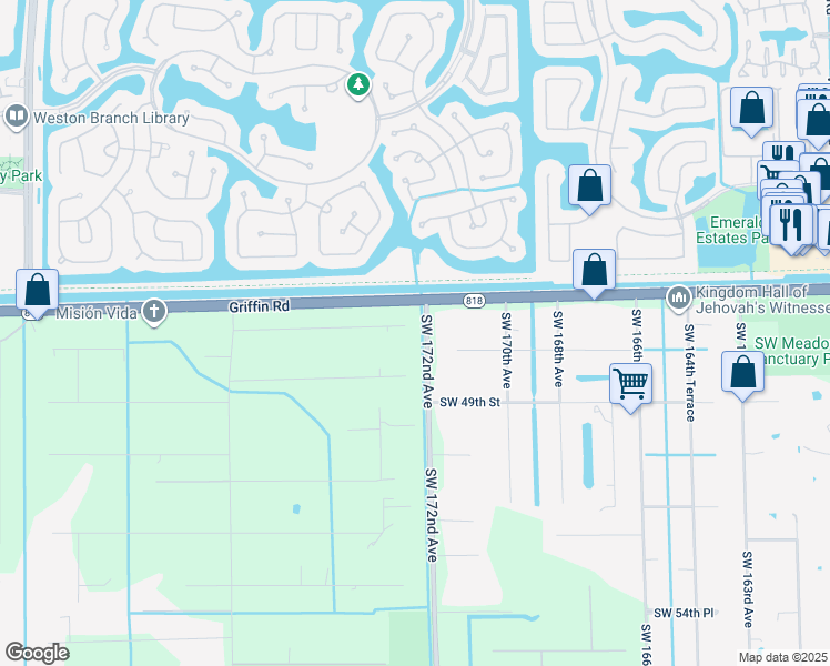 map of restaurants, bars, coffee shops, grocery stores, and more near 17220 Southwest 46th Street in Southwest Ranches