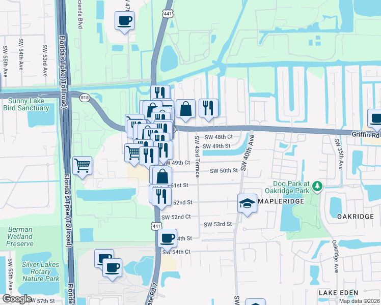 map of restaurants, bars, coffee shops, grocery stores, and more near 4924 Southwest 44th Avenue in Fort Lauderdale