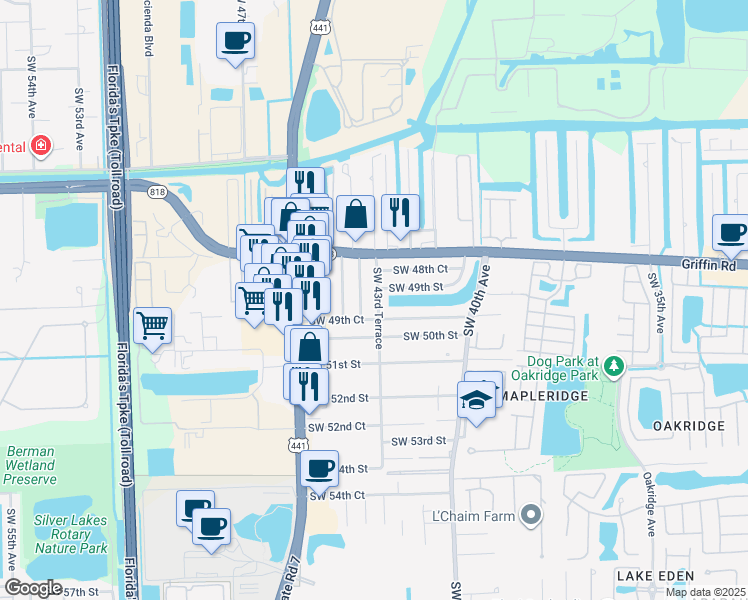 map of restaurants, bars, coffee shops, grocery stores, and more near 4924 Southwest 44th Avenue in Fort Lauderdale