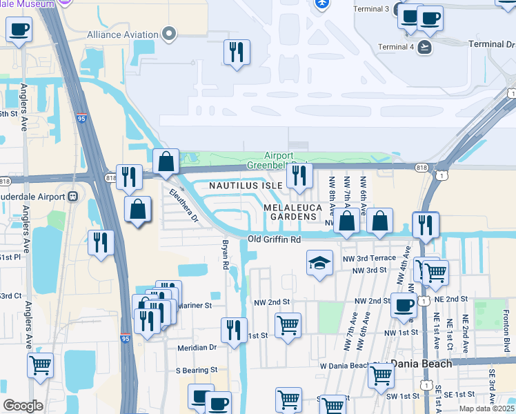 map of restaurants, bars, coffee shops, grocery stores, and more near 826 Argonaut Isle in Dania Beach