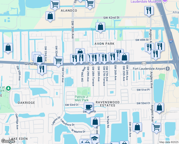 map of restaurants, bars, coffee shops, grocery stores, and more near 4900 Southwest 29th Avenue in Fort Lauderdale