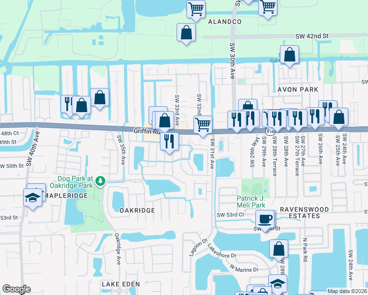 map of restaurants, bars, coffee shops, grocery stores, and more near 4872 Southwest 32nd Terrace in Fort Lauderdale