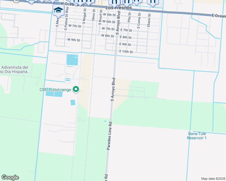 map of restaurants, bars, coffee shops, grocery stores, and more near 1005 Paredes Line Road in Los Fresnos