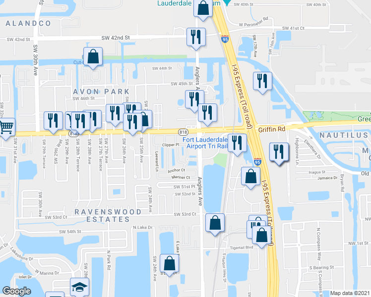 map of restaurants, bars, coffee shops, grocery stores, and more near 4801 Anglers Avenue in Fort Lauderdale