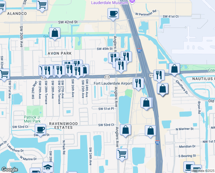 map of restaurants, bars, coffee shops, grocery stores, and more near 4929 Tradewinds Terrace in Fort Lauderdale