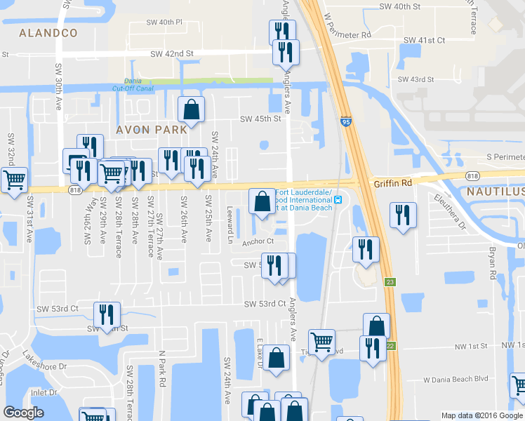 map of restaurants, bars, coffee shops, grocery stores, and more near 4929 Tradewinds Terrace in Fort Lauderdale