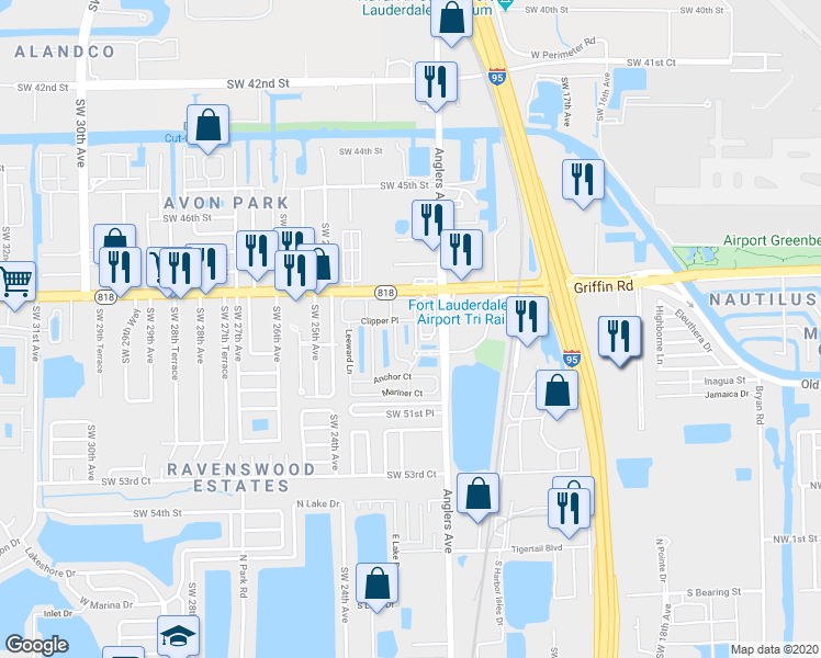 map of restaurants, bars, coffee shops, grocery stores, and more near 4929 North Harbor Isles Drive in Fort Lauderdale