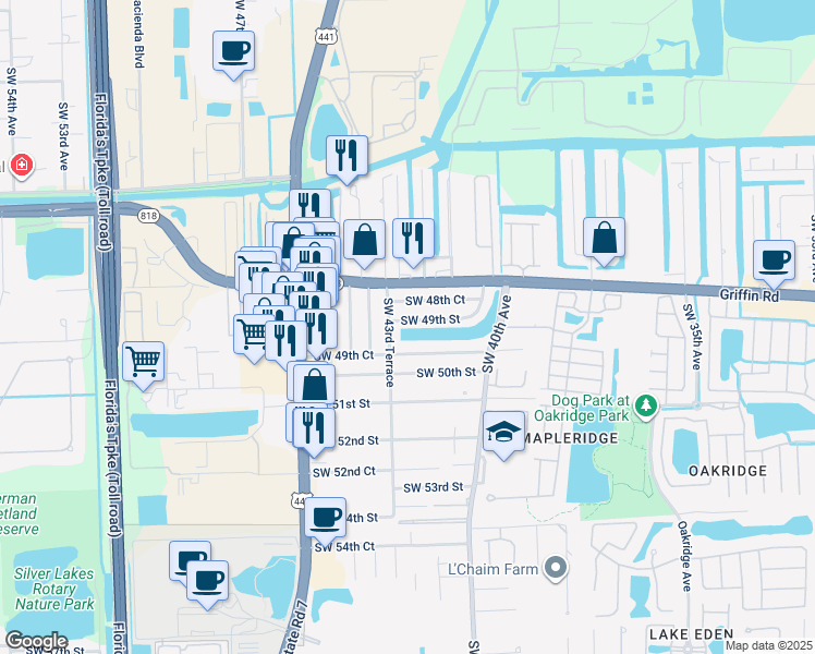 map of restaurants, bars, coffee shops, grocery stores, and more near 4312 Southwest 49th Street in Fort Lauderdale
