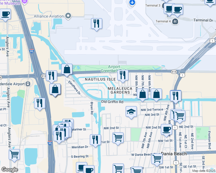 map of restaurants, bars, coffee shops, grocery stores, and more near 826 Argonaut Isle in Dania Beach