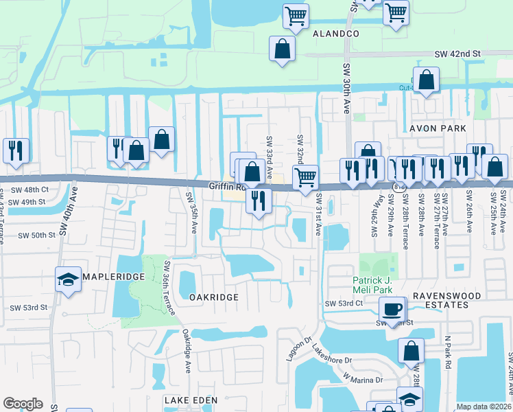 map of restaurants, bars, coffee shops, grocery stores, and more near 4914 Southwest 33rd Avenue in Fort Lauderdale