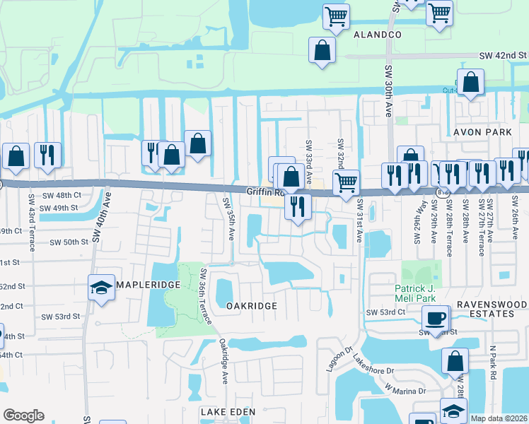 map of restaurants, bars, coffee shops, grocery stores, and more near 4923 Southwest 33rd Way in Fort Lauderdale