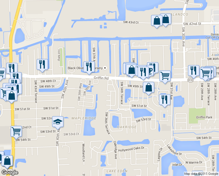 map of restaurants, bars, coffee shops, grocery stores, and more near 3531 Southwest 49th Court in Fort Lauderdale