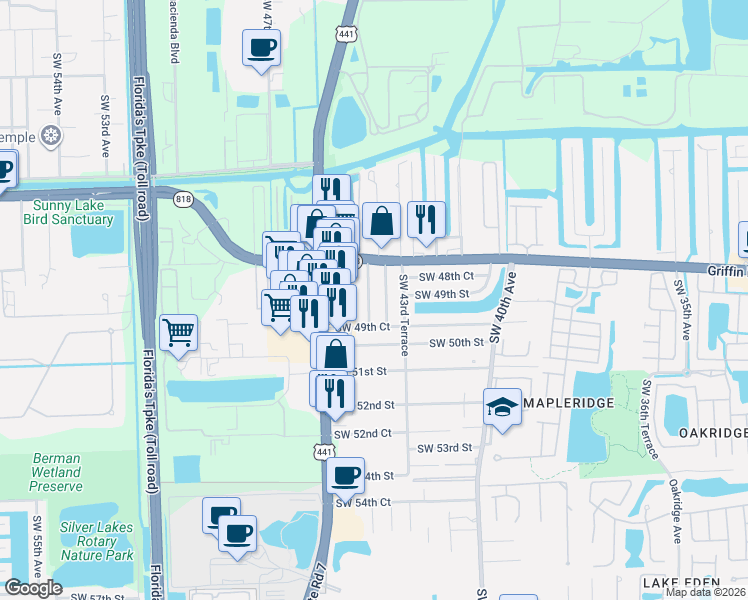 map of restaurants, bars, coffee shops, grocery stores, and more near 4924 Southwest 44th Avenue in Fort Lauderdale