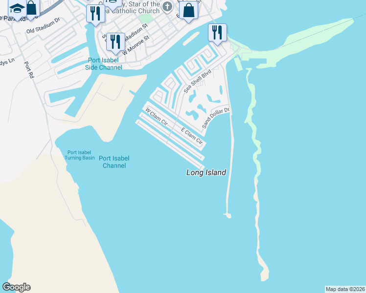 map of restaurants, bars, coffee shops, grocery stores, and more near 72 East Scallop in Port Isabel
