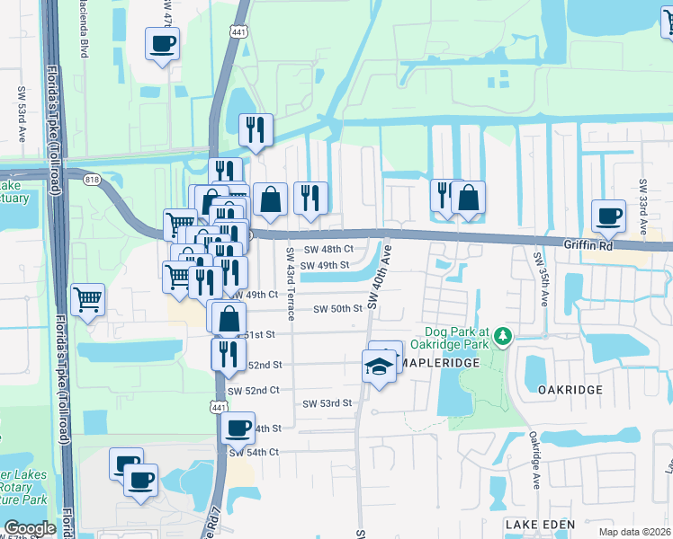 map of restaurants, bars, coffee shops, grocery stores, and more near 4212 Southwest 49th Street in Fort Lauderdale