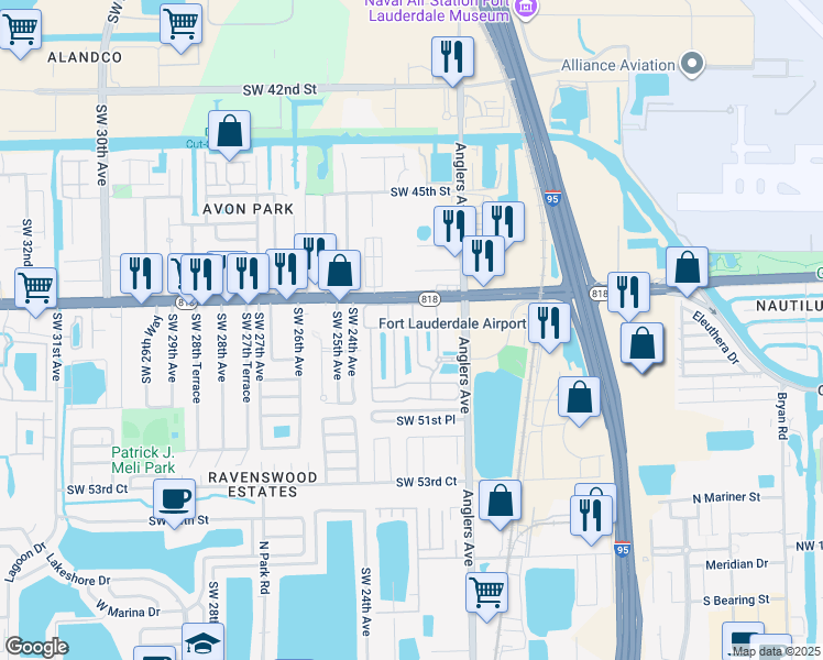 map of restaurants, bars, coffee shops, grocery stores, and more near 4929 Tradewinds Terrace in Fort Lauderdale