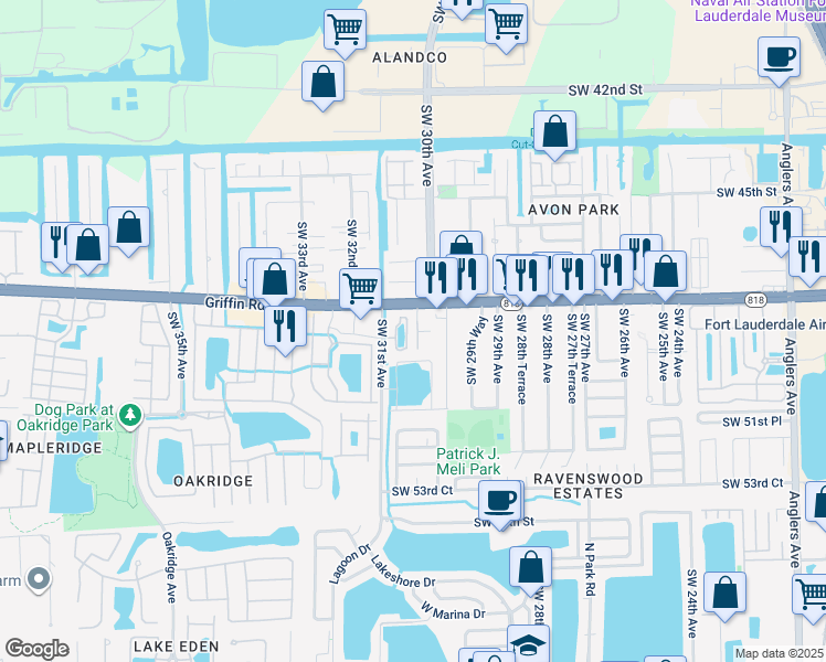 map of restaurants, bars, coffee shops, grocery stores, and more near 4952 Southwest 30th Terrace in Fort Lauderdale