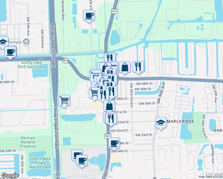 map of restaurants, bars, coffee shops, grocery stores, and more near 4924 Southwest 45th Avenue in Fort Lauderdale