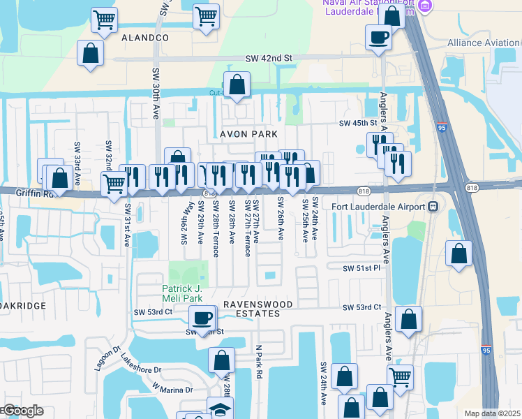 map of restaurants, bars, coffee shops, grocery stores, and more near 4924 Southwest 27th Avenue in Fort Lauderdale
